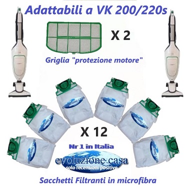 Italdos Kit Sacchetto per Folletto VK200 VK220 VK 200 Ricambio Manutenzione  di Aspirapolvere Compatibile per Vorwerk Folletto FP 200-12 Sacchi + 2